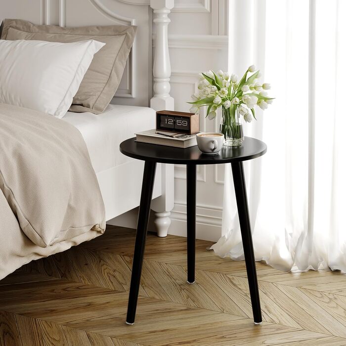 Приставний столик APICIZON, круглий журнальний столик Ø 42 см, висота 51 см, диванний столик з ніжками з масиву дерева, скандинавський стиль, дерев&39яна тумбочка/приставний столик для вітальні, спальні, чорний