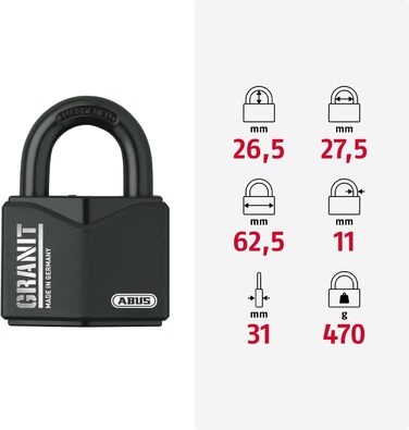 Замок навісний ABUS Granit 37/55 для зовнішнього використання з загартованої спеціальної сталі з циліндром Plus рівень безпеки 10, 55 мм