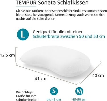 Подушка TEMPUR Sonata з піни з ефектом пам&39яті, ергономічна подушка для підтримки шиї для сну на спині та боці, жорстка, L (61 x 40 x 12,5 см), біла