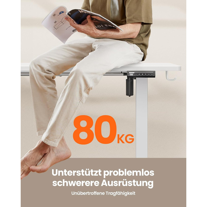 Електрично регульований по висоті стіл 140x70 см, Стіл з регульованою висотою та 4 функціями пам&39яті, Ігровий стіл із чотирисекційною стільницею, Білий 140 x 70 см