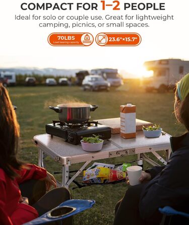 Складаний кемпінговий стіл Sportneer, регульована висота, маленький складний стіл, портативні кемпінгові столи (60 см Д x 40 см Ш (4 рівні висоти)) із сітчастим шаром для використання на вулиці, білий 60*40 см (4 рівні висоти)