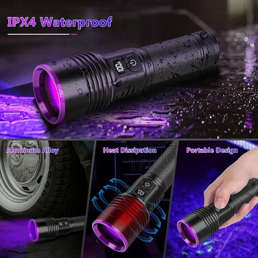 Ультрафіолетовий ліхтарик WINDFIRE 30 Вт, акумуляторна УФ-лампа Blacklight 365 нм, детектор сечі домашніх тварин, сильне ультрафіолетове світло для полювання на бурштин, скорпіонів, смоли, юперлайт, уранове скло