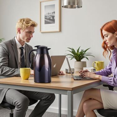 Термос-кавник ParaCity з нержавіючої сталі об&39ємом 2 л, подвійні стінки, вакуумна ізоляція, для кави та чаю, для дому та офісу (чорний)