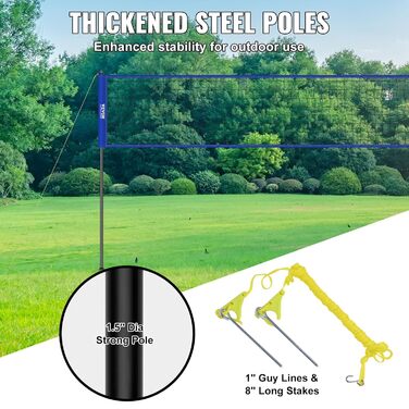 Комплект волейбольної сітки VEVOR зі збільшеним ігровим полем (9,7 x 2,4 м), Портативний, синій, з регульованою висотою, для пляжу та саду (з м'ячем та сумкою)