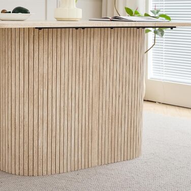 Сучасний обідній стіл на 4-6 осіб, прямокутний кухонний стіл 160 см (травертин) з важкою основою-тумбою для вітальні, кухні, квартири, жовтий