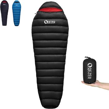 Пуховий спальний мішок, зимовий спальний мішок, наповнений качиним пухом щільністю 650. Сертифіковано RDS. Підходить для температур від 8C до -30C, ідеально підходить для кемпінгу та альпінізму. Чорний 8C