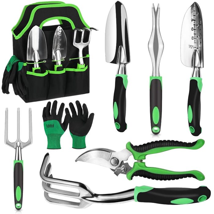 Набір садових інструментів Gartenwerkzeug, 8 предметів. Легкий набір ручних інструментів для саду з алюмінієвого сплаву з антикорозійним покриттям, чудовий подарунок. У комплекті міцний чохол для зберігання та ергономічні ручки з протиковзким покриттям (З