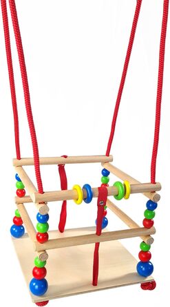 Решітчаста гойдалка з дерева з перекладинами, різнокольоровими намистинами і кільцями, ручної роботи, для дітей від 12 місяців, ро