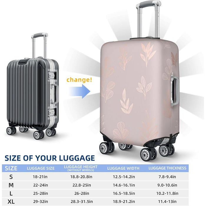 Чохол для валізи з квітковим принтом, рожеве золото, еластичний захист від подряпин, розмір XL