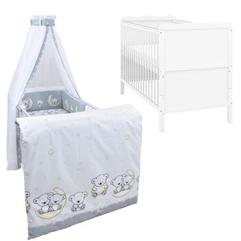 Комплект постільної білизни Generic Baby Deluxe для малюків 70x140, що трансформується в дитяче ліжко White Jack, матрац з 9 предметів (Teddy Moon Grey)