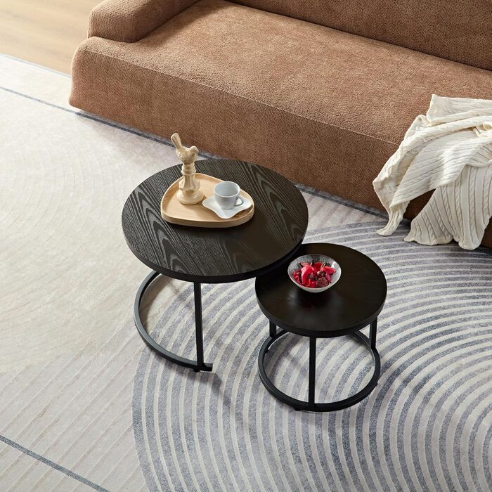 Круглий журнальний столик Home Heaven з чорного дерева - Комплект із 2 круглих столиків для вітальні - Ø60 см Ø40 см