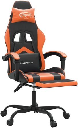 Геймерське крісло, офісне крісло, з підставкою для ніг, чорно-помаранчеве, штучна шкіра