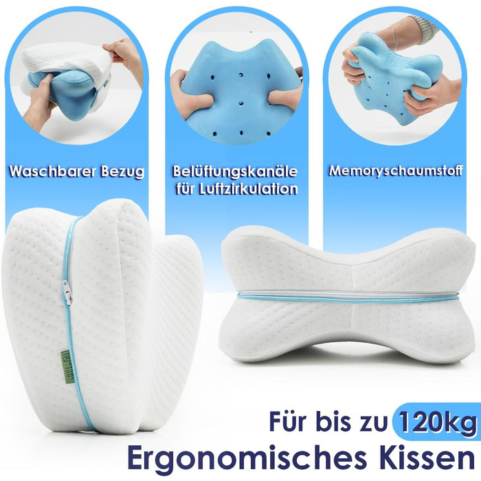 Подушка для колін для сну на боці - Ергономічна подушка з піни з пам&39яттю форми для ніг, стегон та спини - Подушка для ніг для спокійного сну з дихаючою та пральною оббивкою 26x22 см