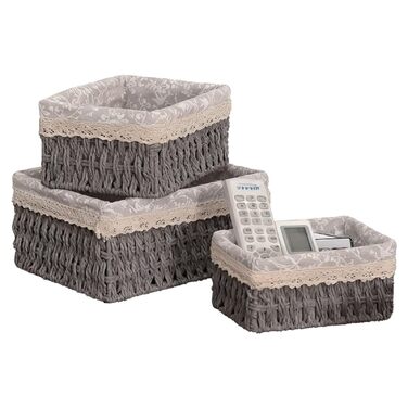Набір кошиків для зберігання з 3 предметів, плетені кошики для зберігання в стилі бохо, декоративні кошики для дому, офісу, ванної кімнати та спальні (сірий)