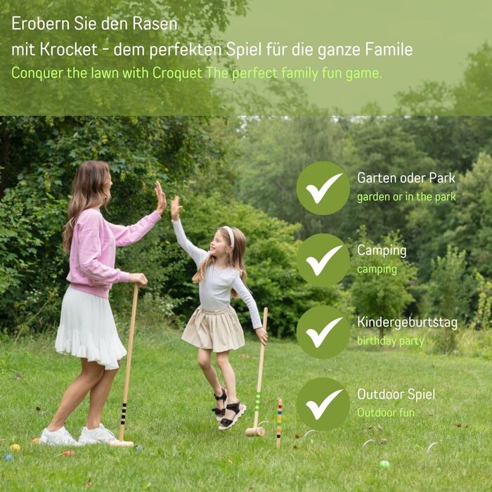 Високоякісний сімейний візок для крокету GICO для 6 гравців, доросла довжина, виготовлений з масиву дерева - зроблено в ЄС-3136