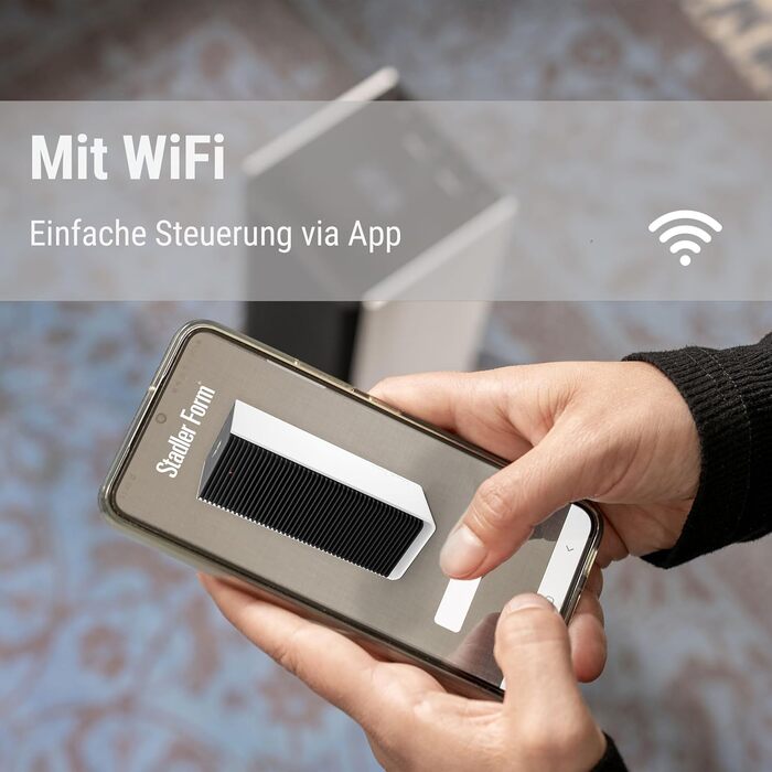 Тепловентилятор Stadler Form Sam з WiFi, керамічним нагрівальним елементом PTC, автоматичним режимом, термостатом, захистом від перекидання, 4 рівня потужності, 700-2000 Вт, портативний, енергозберігаючий, тихий, біло-чорний