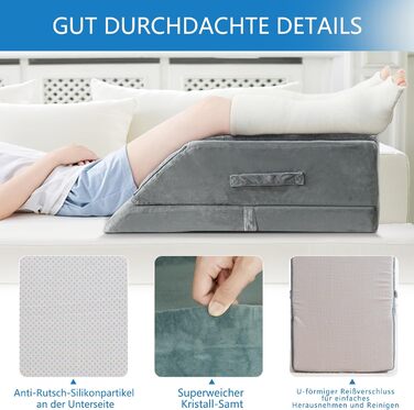 Регульована по висоті подушка для підняття ніг - Ергономічна подушка для підняття ніг - Подушка для колін, подушка для ніг, для лімфодренажу, відпочинку, полегшення стану ніг при варикозному розширенні вен та ішіасі