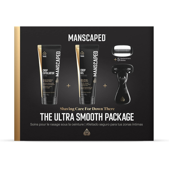 Пакет Ultra Smooth від MANSCAPED, набір для інтимного гоління для чоловіків, включає в себе інтимну бритву The Crop Shaver, змінні леза, гель для гоління Crop Gel і скраб Crop Exfoliator для інтимної зони