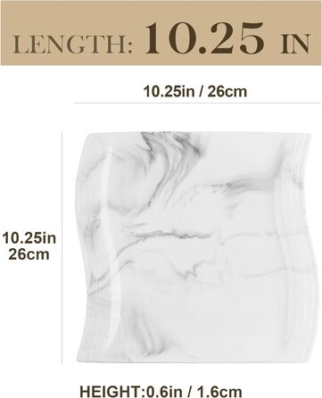 Серія Флора, 6 предметів Набір мармурових порцелянових плоских тарілок Обідня тарілка Обідня тарілка 10,25 дюйма / 26x27x2,5 см дл