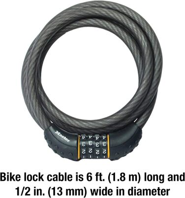 Тросовий замок Master Lock 8122D, налаштуйте власний велосипедний замок з цифровою комбінацією, довжина 1,8 м, чорний