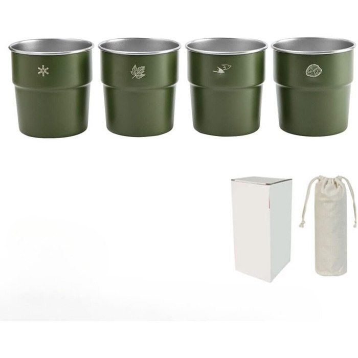 Набір із 4 шт. абельованих туристичних кухлів з нержавіючої сталі об&39ємом 300 мл, кухлі з нержавіючої сталі 304 для кемпінгу, походів та пікніків, зелений, кремовий, білий, чорний та темно-синій кольори