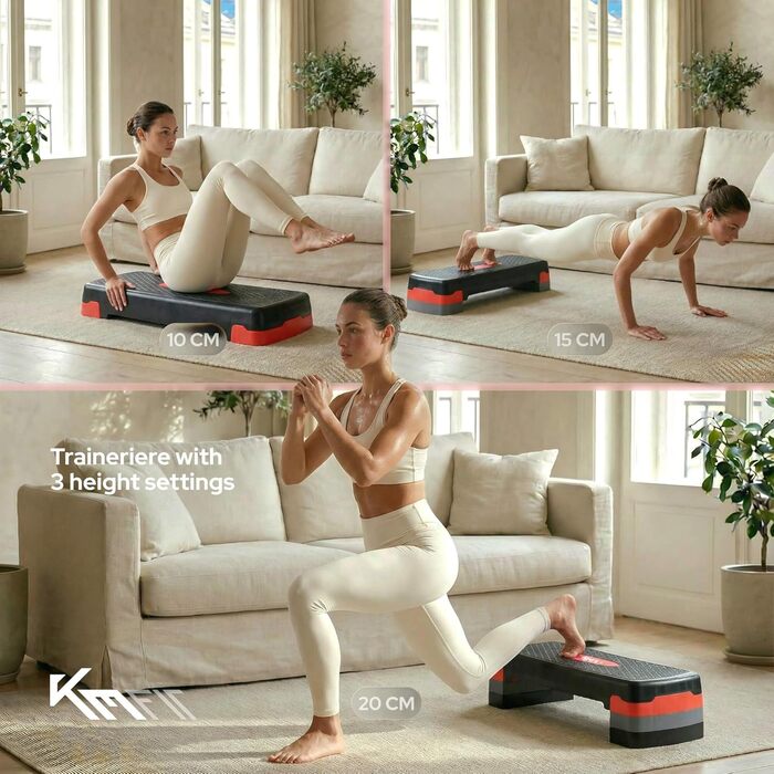 Фітнес-степер KM-Fit Аеробний степер для домашнього використання Степ-лава з 3 регулюваннями висоти Вантажопідйомність до 200 кг Гімнастичний домашній степер з протиковзким килимком Аеробний степер