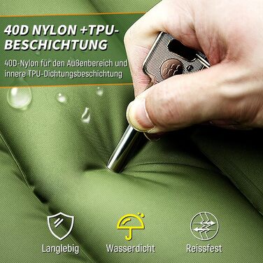 Килимок для сну для кемпінгу, потовщений надувний матрац 12 см для кемпінгу, надувний матрац з ножним насосом та подушкою, надлегкий килимок для сну на відкритому повітрі для походів, пляжу, подорожей, зелений намет