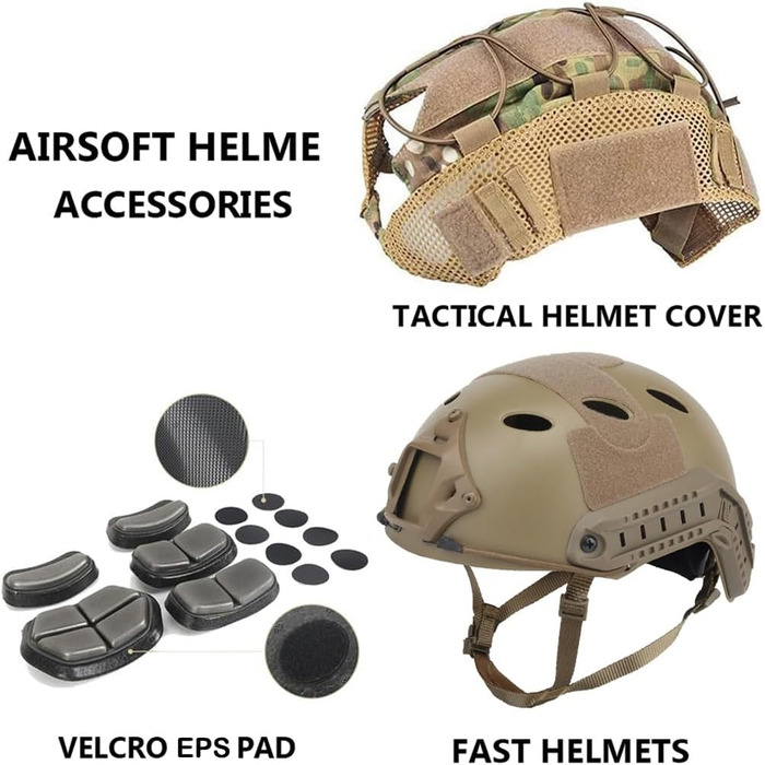 Тактичний швидкий шолом набір регульований страйкбольний шолом з маскою, чохлом для шолома та окулярами легкий відкритий тактичне спорядження для пейнтболу CS полювання страйкбольний тренування C