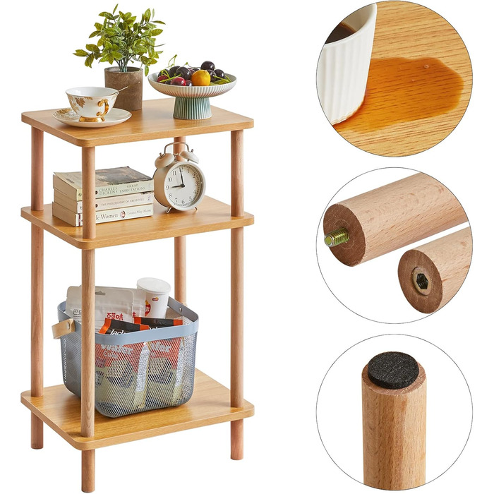 Дерев&39яний журнальний столик IBUYKE, тумбочка з 3 ярусами, 39x29x68,5 см, журнальний столик, столик для дивана, для спальні, вітальні, сучасний дизайн, легке складання, натуральний WST003N 39 x 29 x 68,5 см натуральний