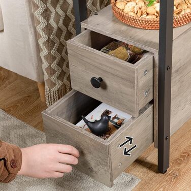 Журнальний столик HOOBRO із зарядною станцією, диван-столик з 2 шухлядами, USB-портом та розеткою, тумбочка для невеликих приміщень, стабільна та міцна, для вітальні, спальні, сірий колір EBG542BZ01