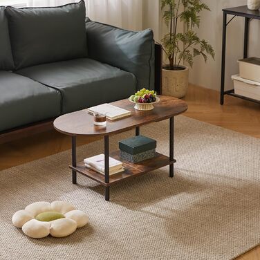 Невеликий дерев&39яний журнальний столик, столик для вітальні, журнальний столик з 2 полицями для вітальні/офісу, сучасний, темно-коричневий чорні ніжки, YD-011H Рустик Коричневий