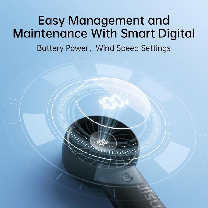 Ручний вентилятор JISULIFE, батарея 5000 мАг, оновлений портативний вентилятор із сильним вітром, портативний міні-вентилятор USB, що перезаряджається, з цифровим дисплеєм, ідеально підходить для подорожей/пляжу/школи (чорний)