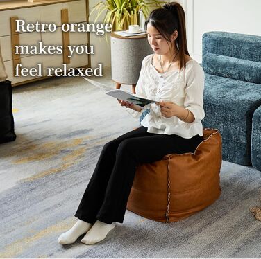 Пуф Louis Donn з чохлом для пуфа, квадратним сидінням, підніжкою, кобурою, пуфом зі штучної шкіри без наповнення, підніжкою для використання в приміщенні та на вулиці, 45x45x45 см (коричневий) (ТІЛЬКИ чохол) помаранчевий