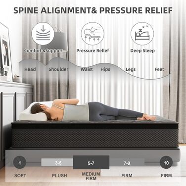 Матрац 160x200 см, підходить для ліжок з пружинним блоком, рівень жорсткості H3, підходить для дітей та дорослих, сертифікований Oeko-Tex, ергономічний 7-зонний матрац, висота 20 см, розмір EU King (160x200 см)