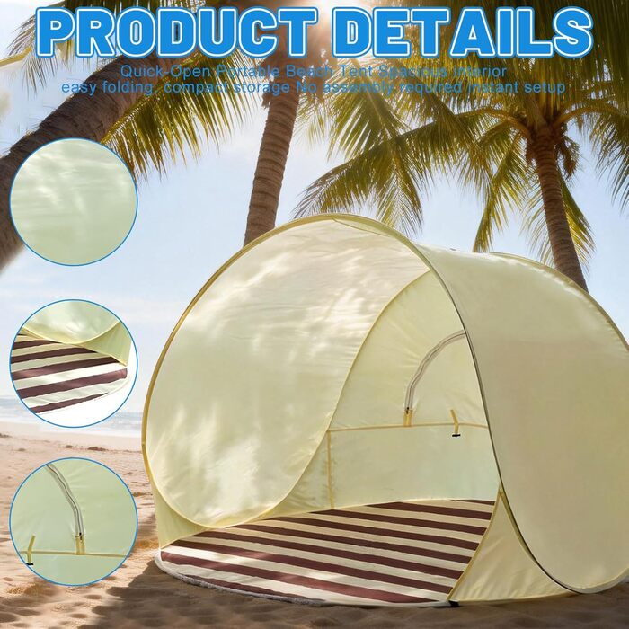 Розкладний пляжний намет із захистом від ультрафіолету, XXL, 3-4 особи, UPF 40, розкладний пляжний намет для немовлят, одноразовий пляжний намет із захистом від ультрафіолету та вітрозахисною плівкою, пляжний намет, розкладний сонцезахисний козирок, розкл