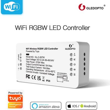 Керування контролером світлодіодної стрічки GLEDOPTO RGB RGBW WiFi DC12-24-54V через програми Tuya/Smartlife Голосове керування Alexa та Google Home