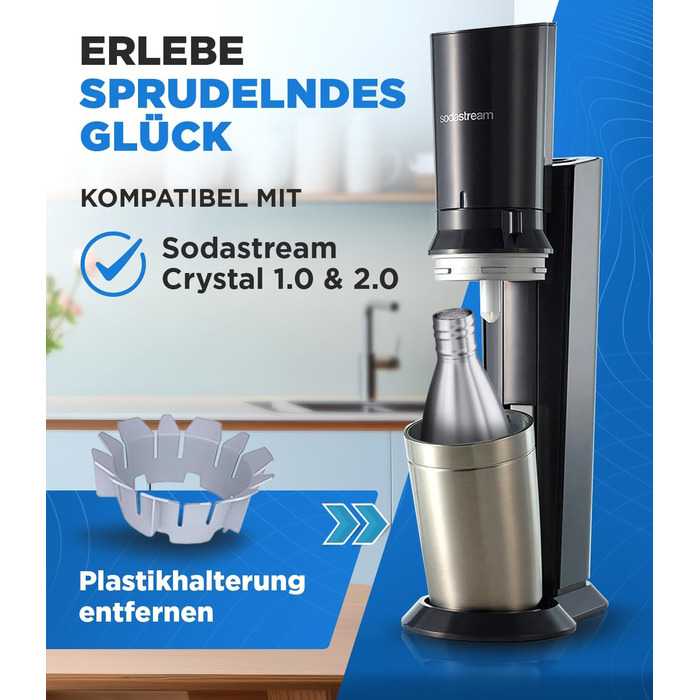 Безпластикова пляшка з нержавіючої сталі 900 мл для Sodastream Crystal - Пляшка з нержавіючої сталі, захищена від миття в посудомийній машині для потоку газованої води - Металеві пляшки Soda Maker 900 мл Nature, 100