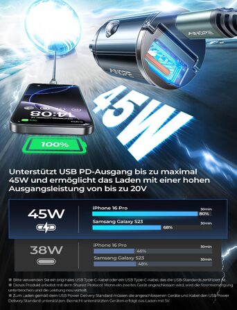 Вт прикурювач USB C міні супер швидка зарядка автомобільний зарядний пристрій USB C PD45W QC3.0 двопортовий автомобільний зарядний