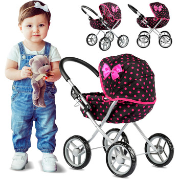 Коляска для ляльок Kinderplay, іграшкова коляска - коляска для ляльок. Цю коляску легше штовхати дітям, KP0260G Чорна з крапками