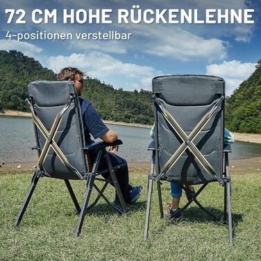 Складаний кемпінговий стілець TIMBER RIDGE, висока спинка, невеликий розмір упаковки, вантажопідйомність 150 кг, 4 регульовані положення, з сумкою, алюмінієвий крісло-реклайнер для саду, балкону, кемпера, сірий, 2 шт.