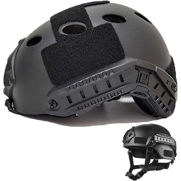 Швидкий шолом Легкий страйкбольний шолом з підкладкою, регульованим ремінцем та бічними рейками для спорту на свіжому повітрі, пейнтболу, пейнтбольного шолома SWAT Combate Black