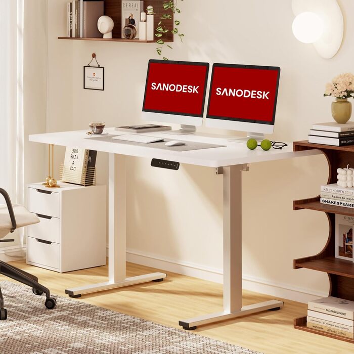 Письмовий стіл з регульованою висотою 10060 см із суцільною стільницею компактний стіл для роботи стоячи та сидячи для невеликих приміщень, ергономічний та стильний, білий 100 x 60 см білий