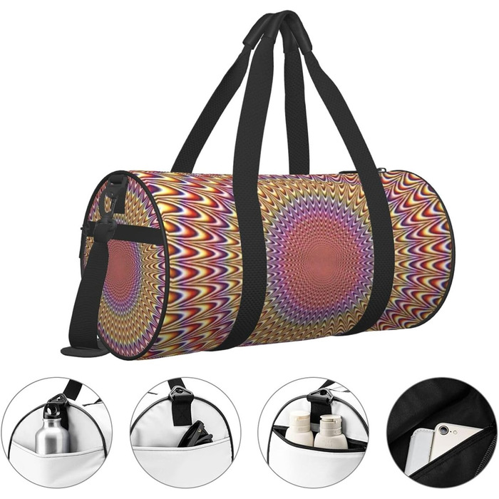 Спортивна сумка, дорожня сумка, спіральний візерунок, оптична ілюзія, з принтом, сумка на нічліг, чорна, універсальний розмір, сумка для подорожей