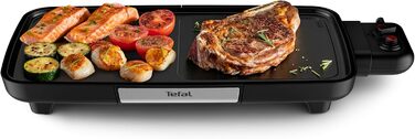 Гриль для барбекю Tefal CB6418 Зона підвищення потужності 2200 Вт Антипригарне покриття 6-рівневий термостат Піддон для крапель можна мити в посудомийній машині Термо-спот надзвичайно велика поверхня гриля Чорний