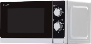 Мікрохвильова піч Sharp R200INW Solo / 20 л / 800 Вт / 5 рівнів потужності / Таймер від 35 хвилин до 00 секунд / Розморожування з контролем ваги / Режим енергозбереження / Скляний поворотний стіл (25,5 см) / Срібло