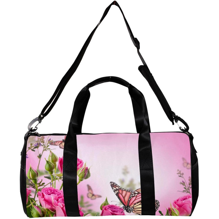 Спортивна сумка, маленька дорожня сумка, сумка для йоги, квітковий візерунок з трояндами та метеликами, сумка для фітнесу на відкритому повітрі, ручна поклажа