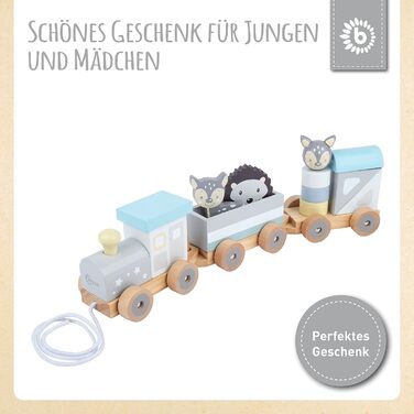 Дерев'яний поїзд Bieco з вставними фігурами Іграшка-поїзд з дерев'яними тваринами та дерев'яними будівельними блоками Симпатична іграшка на колесах від 1 року з дерев'яною вставною грою Дерев'яний поїзд на колесах в кольорах Scandi