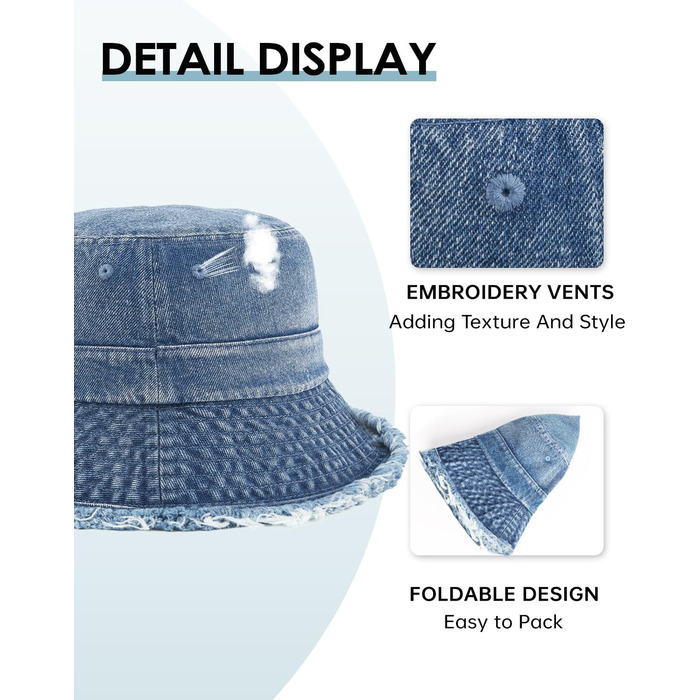 Джинсовий капелюх Zylioo L/XL/XXL для чоловіків та жінок, для великої голови, UPF50 захист від сонця, розмір 58-64 см, вінтажна літня шапка з китицями XL-XXL, темно-синя
