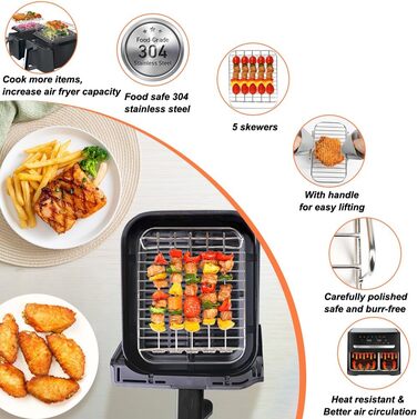 Аксесуари для фритюрниці BYKITCHEN для серії Philips Dual Basket 3000, 9 л/Tefal 5.2/3.1 л Easy Fry, 2 шт. Підставка для фритюрниці з 5 шампурами, аксесуари для фритюрниці для Tefal EY9018/Philips NA350/00