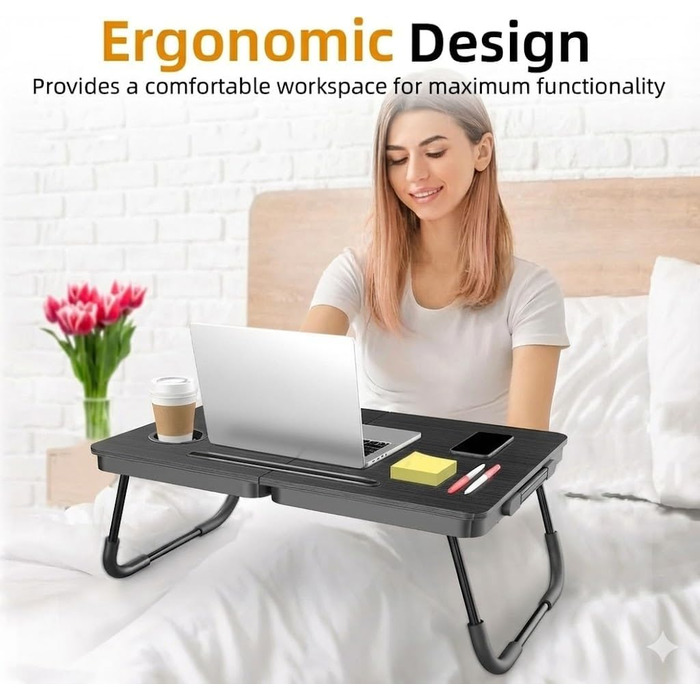 Складаний ноутбук-стіл BUYIFY, портативний стіл для ноутбука на коліна, приліжкова поличка, піднос з підставкою для чашки, чорний